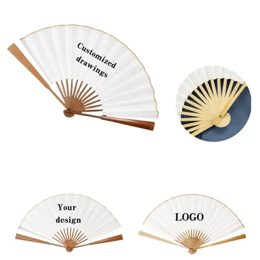 Hold the bamboo folding fan and the blank part can be custom
