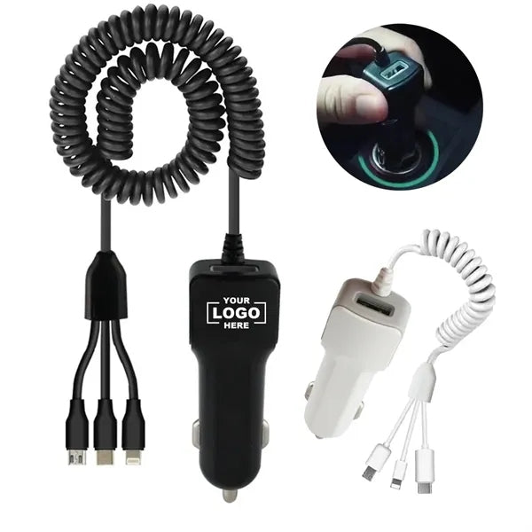 Car Charger 3-IN-1 Retractable Cable Fast Charging Adapter