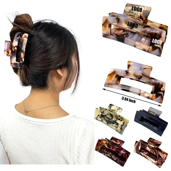 Marble Pattern 3.94Inch Large Rectangular Acetate Hair Clip