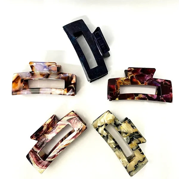 Marble Pattern 3.94Inch Large Rectangular Acetate Hair Clip