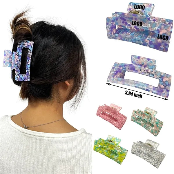 Sweet Floral 3.94Inch Large Rectangular Acetate Hair Clip