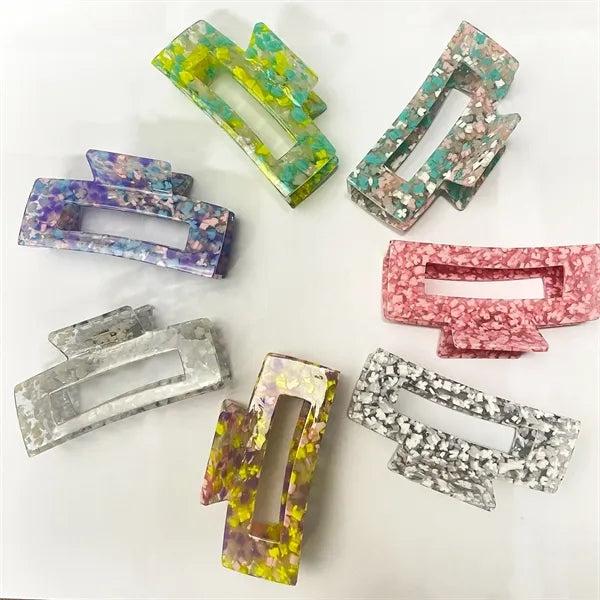 Sweet Floral 3.94Inch Large Rectangular Acetate Hair Clip