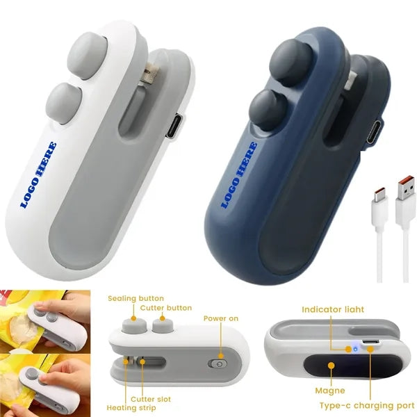 Magnetic 2 in 1 Mini Snacks Bag Sealer with Cutter