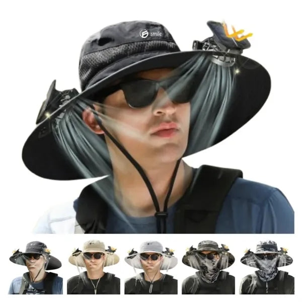 Solar Fan Fishing Hat - Wide Brim Outdoor Cooling Cap