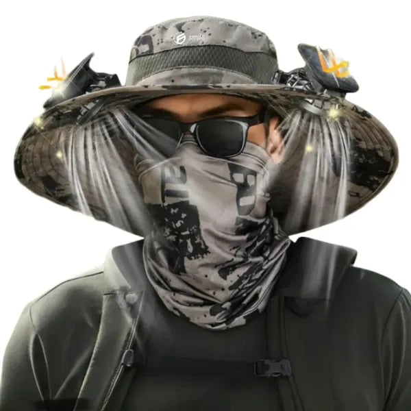 Solar Fan Fishing Hat - Wide Brim Outdoor Cooling Cap