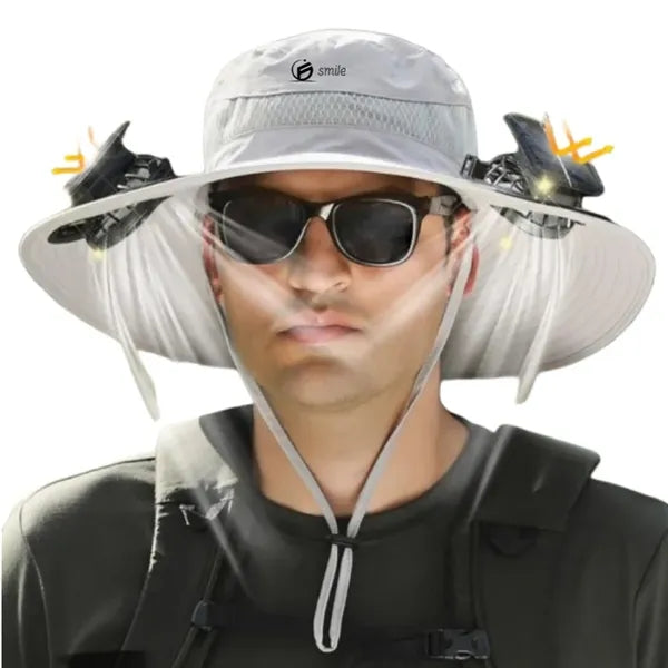 Solar Fan Fishing Hat - Wide Brim Outdoor Cooling Cap