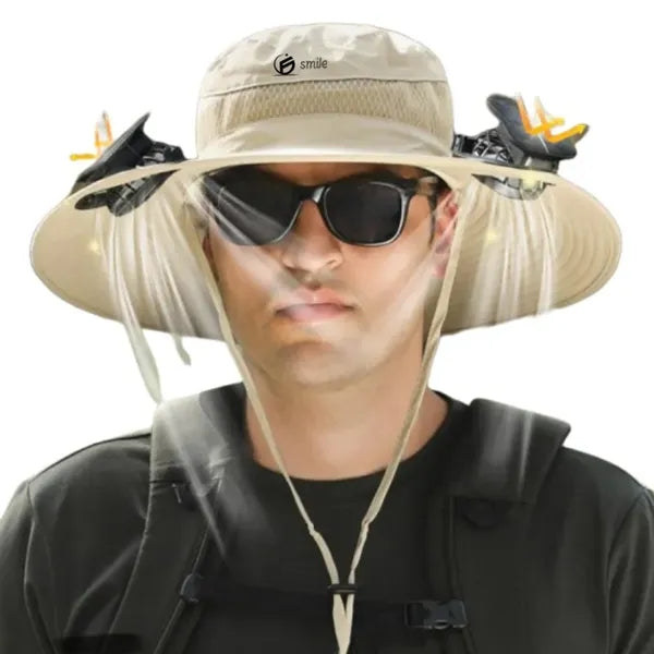 Solar Fan Fishing Hat - Wide Brim Outdoor Cooling Cap
