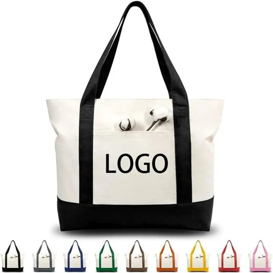 Canvas Handbag With Exterior Pocket