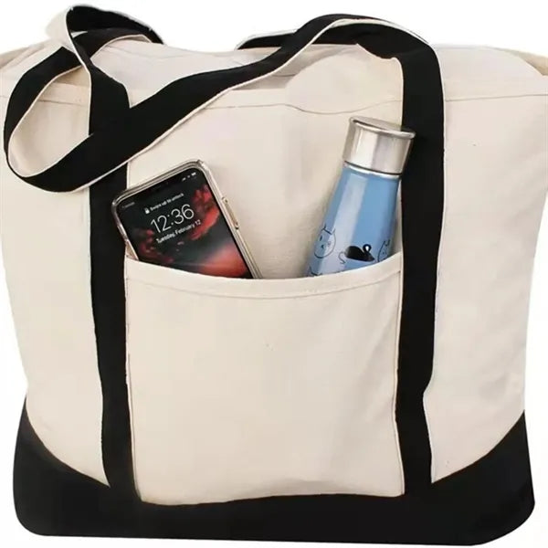Canvas Handbag With Exterior Pocket
