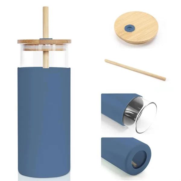 17oz. Glass Water Bottle with Bamboo Lid and Silicone Sleeve