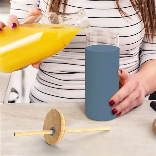 17oz. Glass Water Bottle with Bamboo Lid and Silicone Sleeve