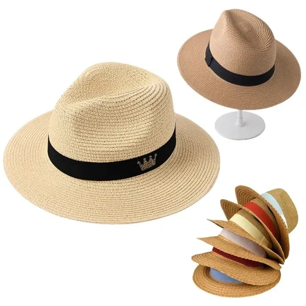 Durable Panama Straw Hat with Customized Colorful Ribbon