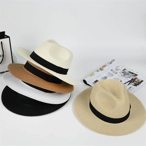 Durable Panama Straw Hat with Customized Colorful Ribbon