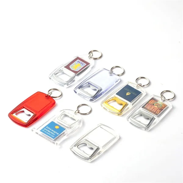 Full-Color Sticker Logo Acrylic Bottle Opener with Keychain