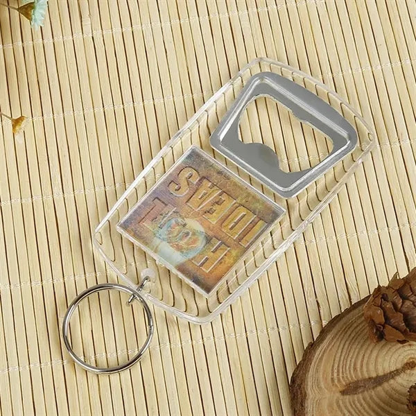 Full-Color Sticker Logo Acrylic Bottle Opener with Keychain