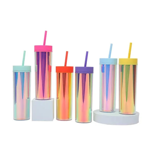 16oz Rainbow Iridescent Double Wall Acrylic Skinny Tumbler