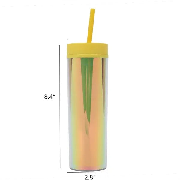 16oz Rainbow Iridescent Double Wall Acrylic Skinny Tumbler