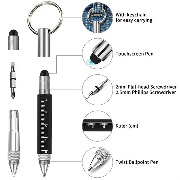 Multi-Purpose Mini Keychain Metal Ballpoint Pen