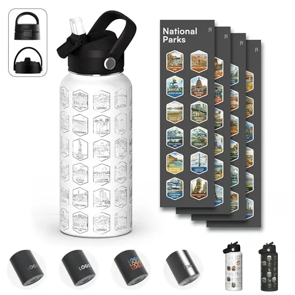 32 oz travel sport national parks water bottle with stickers