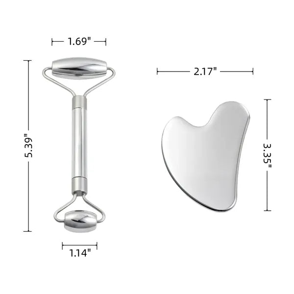 Stainless Steel Gua Sha And Facial Roller Gift Set
