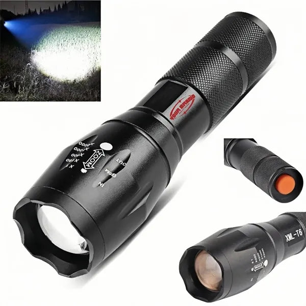 Zoomable Aluminum LED Flashlight With Rechargeable Battery
