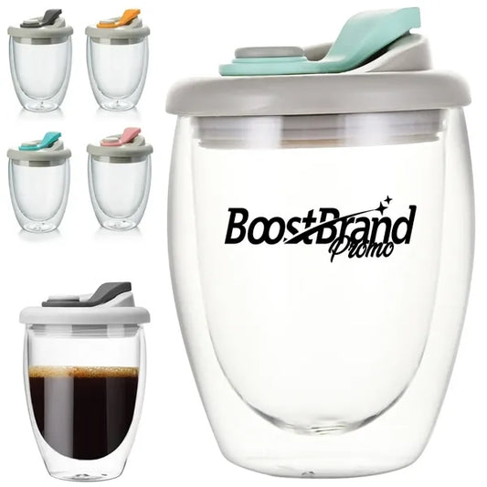12oz. Double Wall Insulated Glass Tumbler with Lid