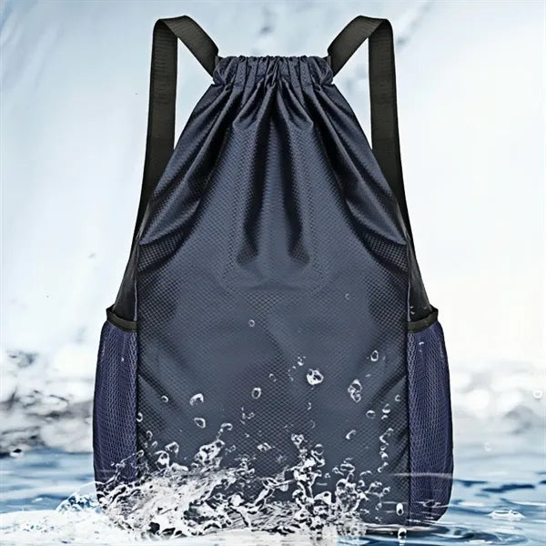 Drawstring Sports Backpack With Mesh Sides And Dual Straps