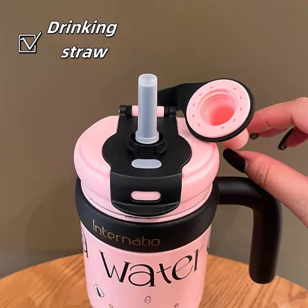 19oz Stainless Steel Tumbler with Straw and Handle