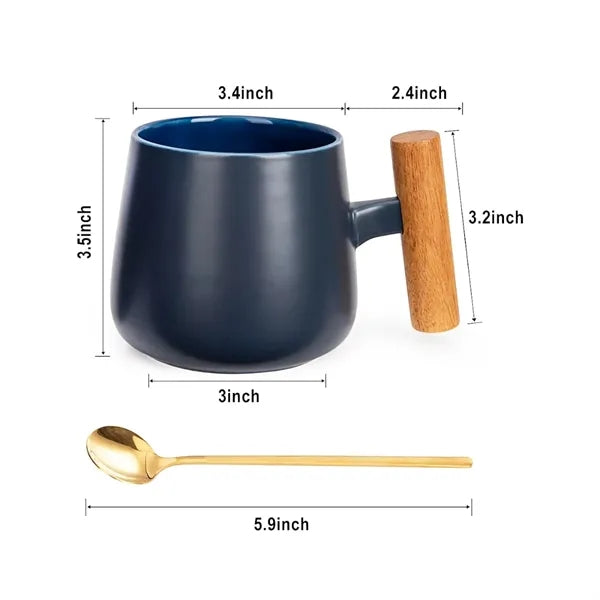 Ceramic Mug with Wooden Handle and Lid
