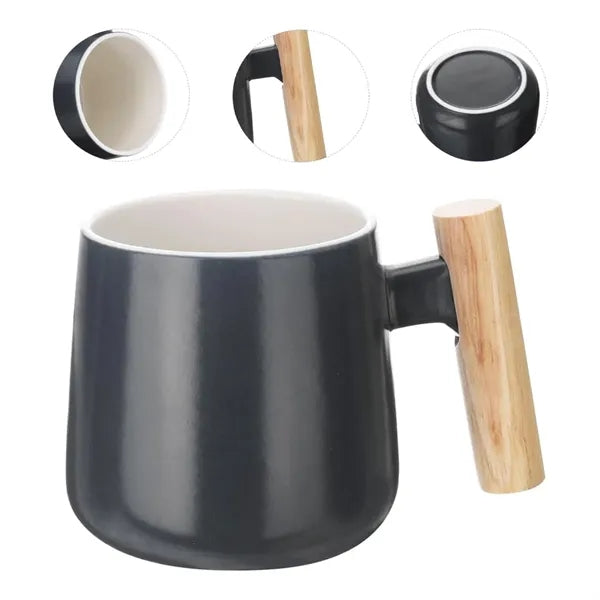 Ceramic Mug with Wooden Handle and Lid