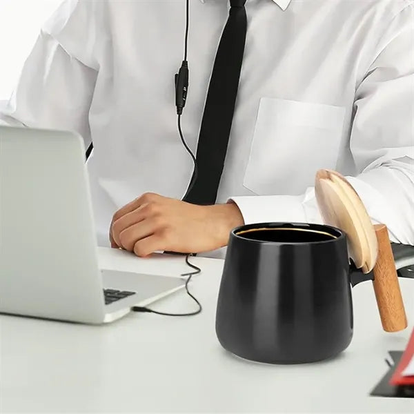 Ceramic Mug with Wooden Handle and Lid