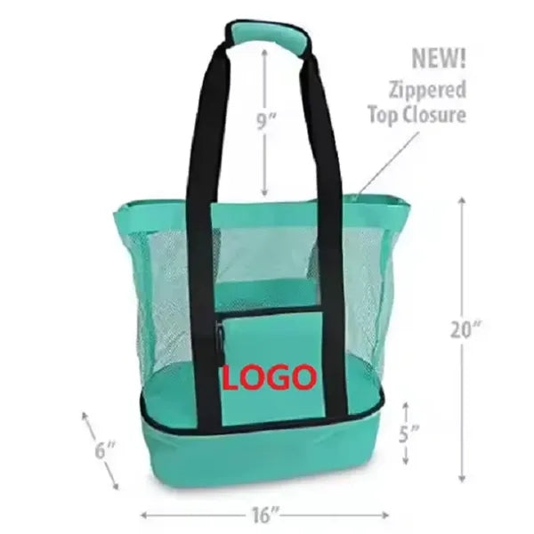 Foldable Mesh Beach Tote Bags w/ Cooler Compartment Storage