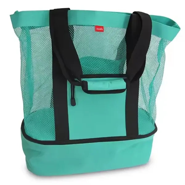 Foldable Mesh Beach Tote Bags w/ Cooler Compartment Storage