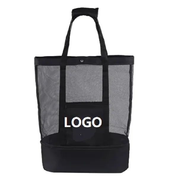 Foldable Mesh Beach Tote Bags w/ Cooler Compartment Storage