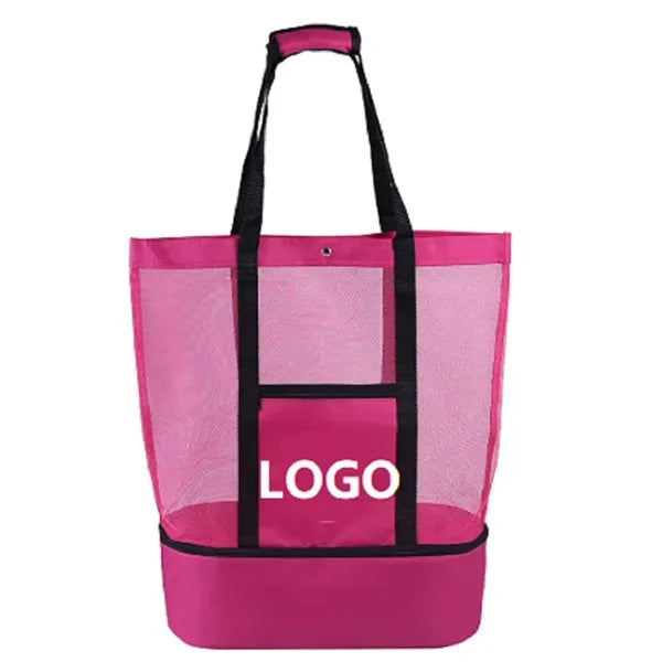 Foldable Mesh Beach Tote Bags w/ Cooler Compartment Storage