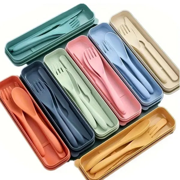 Wheat Straw Portable Knife Fork Spoons Tableware