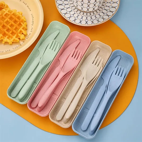 Wheat Straw Portable Knife Fork Spoons Tableware
