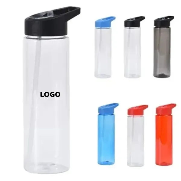Portable Clear Sports Water Bottle - 24oz with Straw