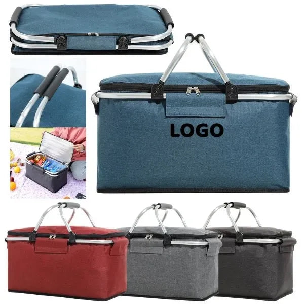 Foldable Insulated Picnic Basket - Portable Cooler Bag