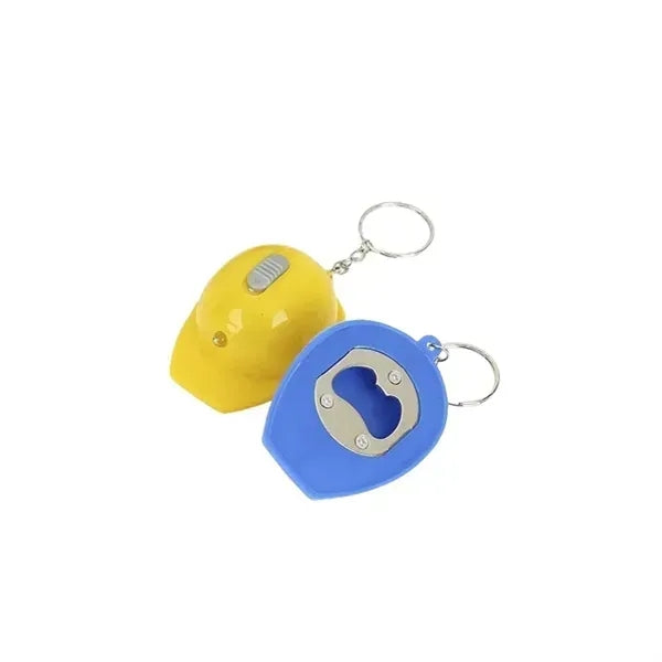 Mini Construction Helmet Keychain Bottle Opener Flashlight