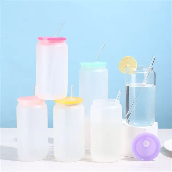 16oz Clear Drinking Glasses Mason Jars with Lid and Straw