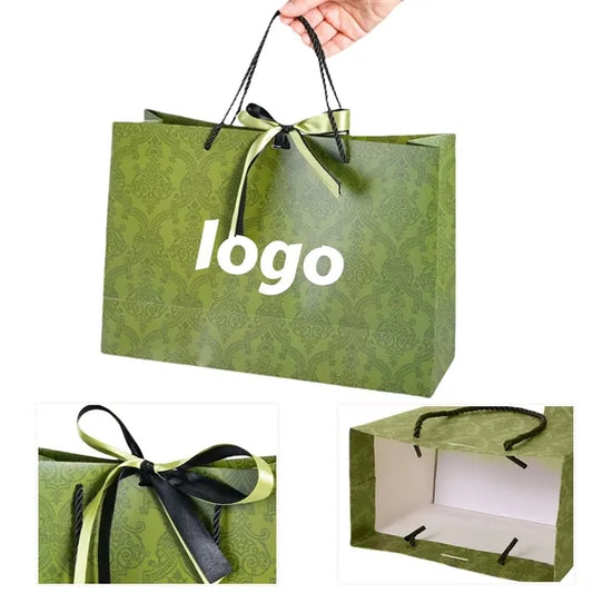 Portable Gift Paper Bag With Ribbon