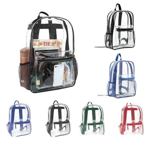 PVC Clear Backpack with Side Pockets Heavy Duty