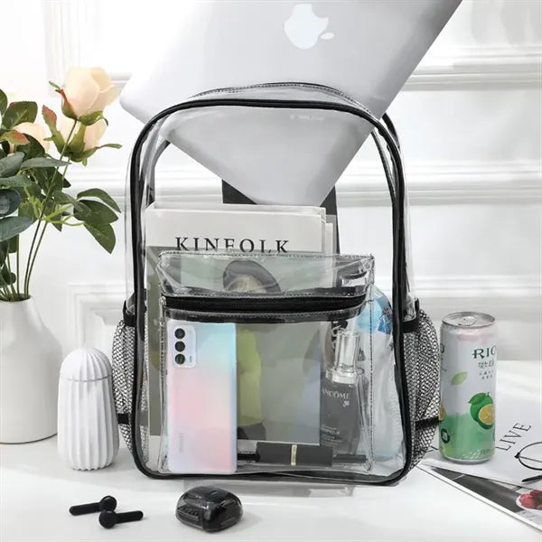 PVC Clear Backpack with Side Pockets Heavy Duty
