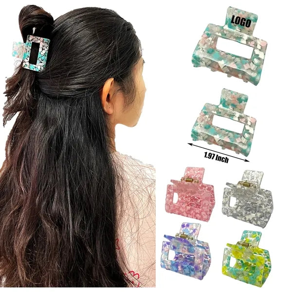 New Sweet Floral 1.97Inch Small Square Acetate Hair Clip