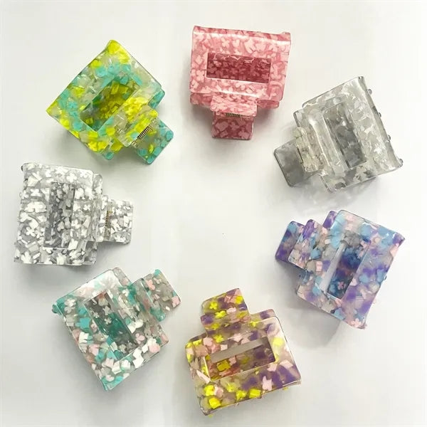 New Sweet Floral 1.97Inch Small Square Acetate Hair Clip