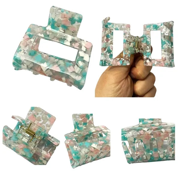 New Sweet Floral 1.97Inch Small Square Acetate Hair Clip