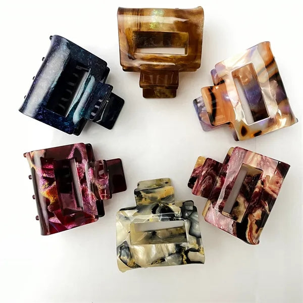 Retro Dark Color 1.97Inch Small Square Acetate Hair Clip
