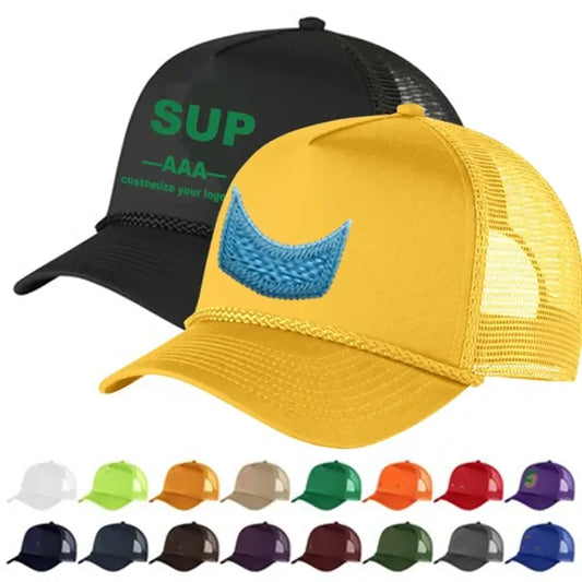 5-Panel Structured Trucker Hat - Curved Bill & Rope Detail