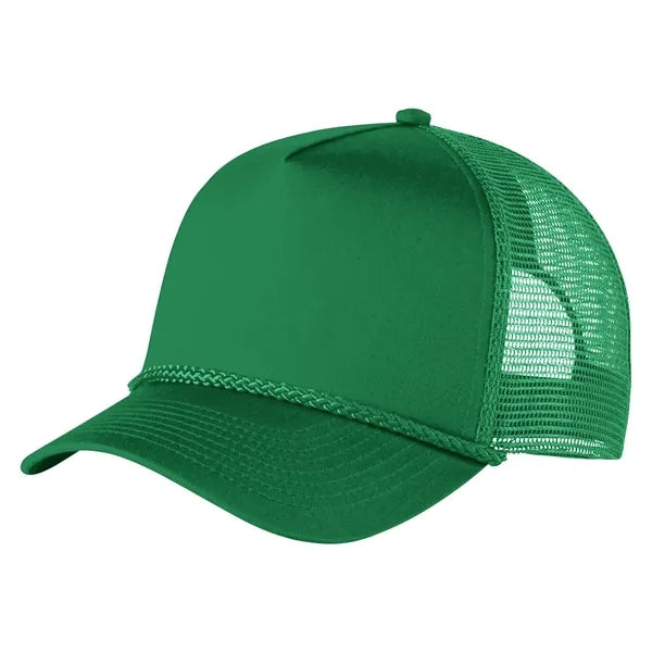 5-Panel Structured Trucker Hat - Curved Bill & Rope Detail